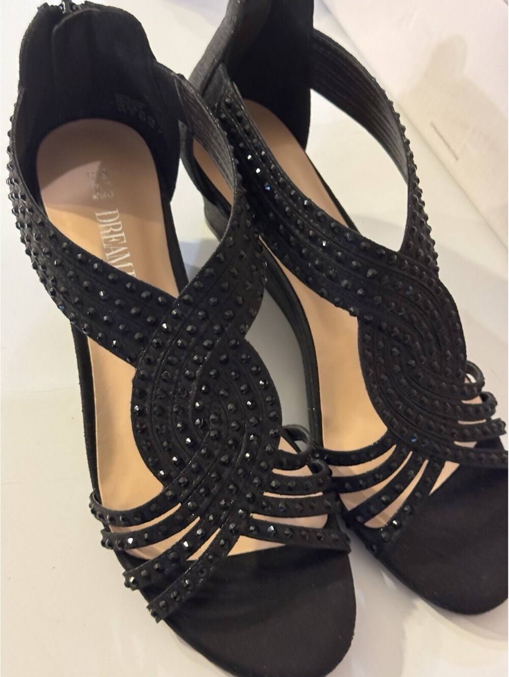 DREAM PAIRS WEITZ Black Rhinestone Strappy Low Wedge Sandals Women 6.5 New - Picture 6 of 7